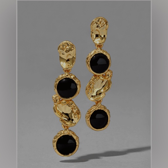 ALEXIS BITTAR • Brut Black Onyx Gold Coin Linear Post Drop Earrings - Picture 9 of 13